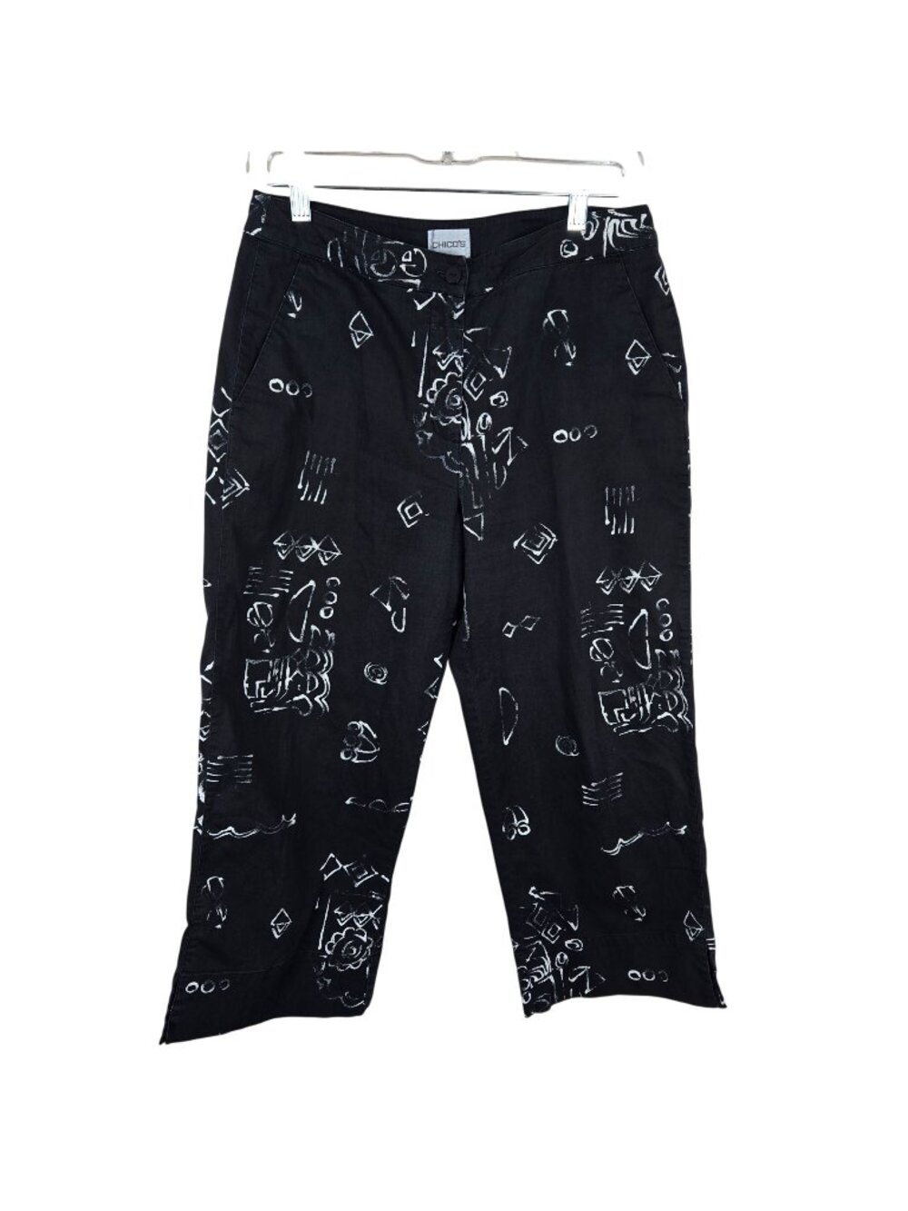 Chicos Black White Abstract Cropped Pants Womens Size 0.5 Size 6